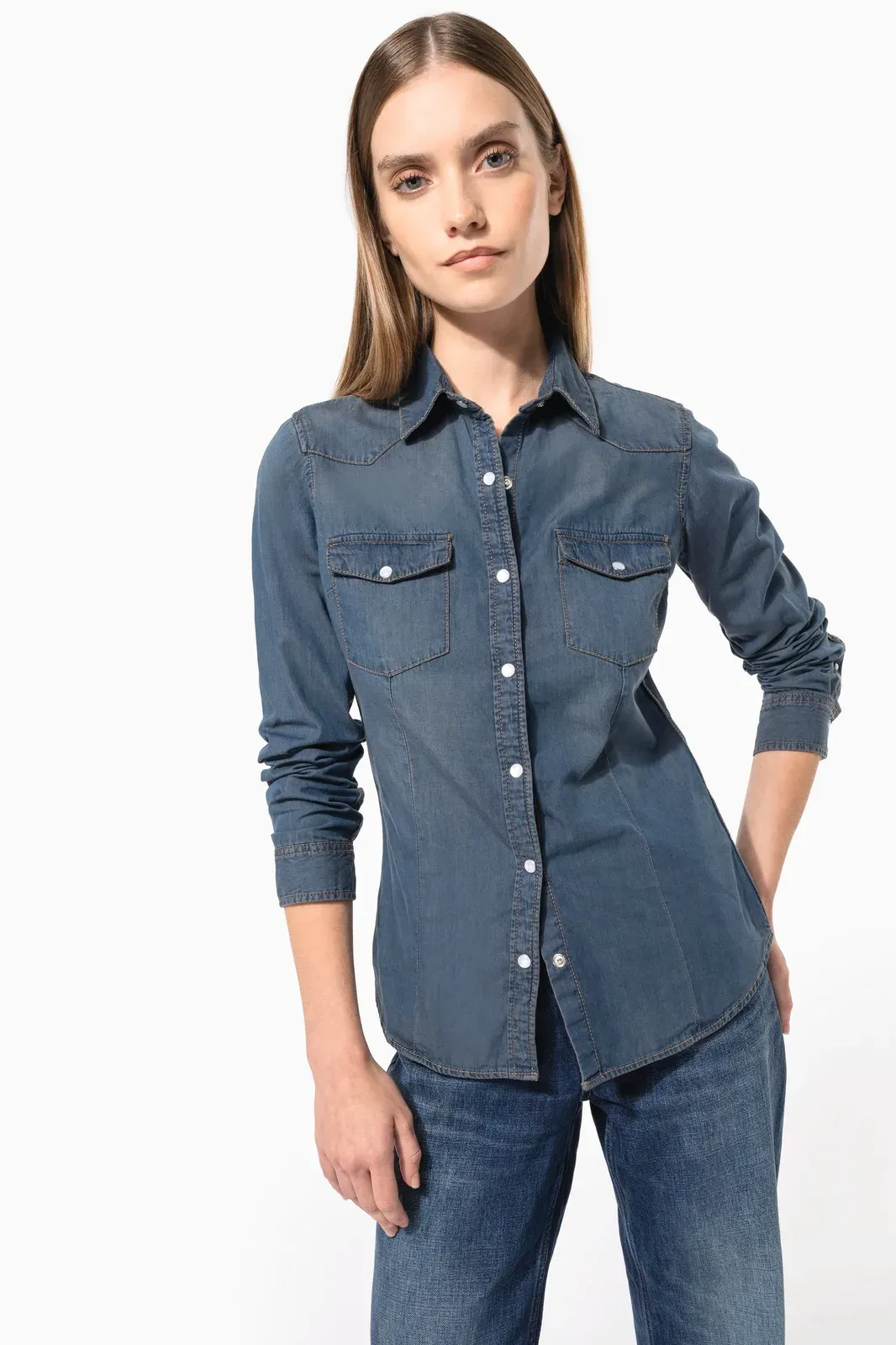 Camisa denim de manga larga de mujer