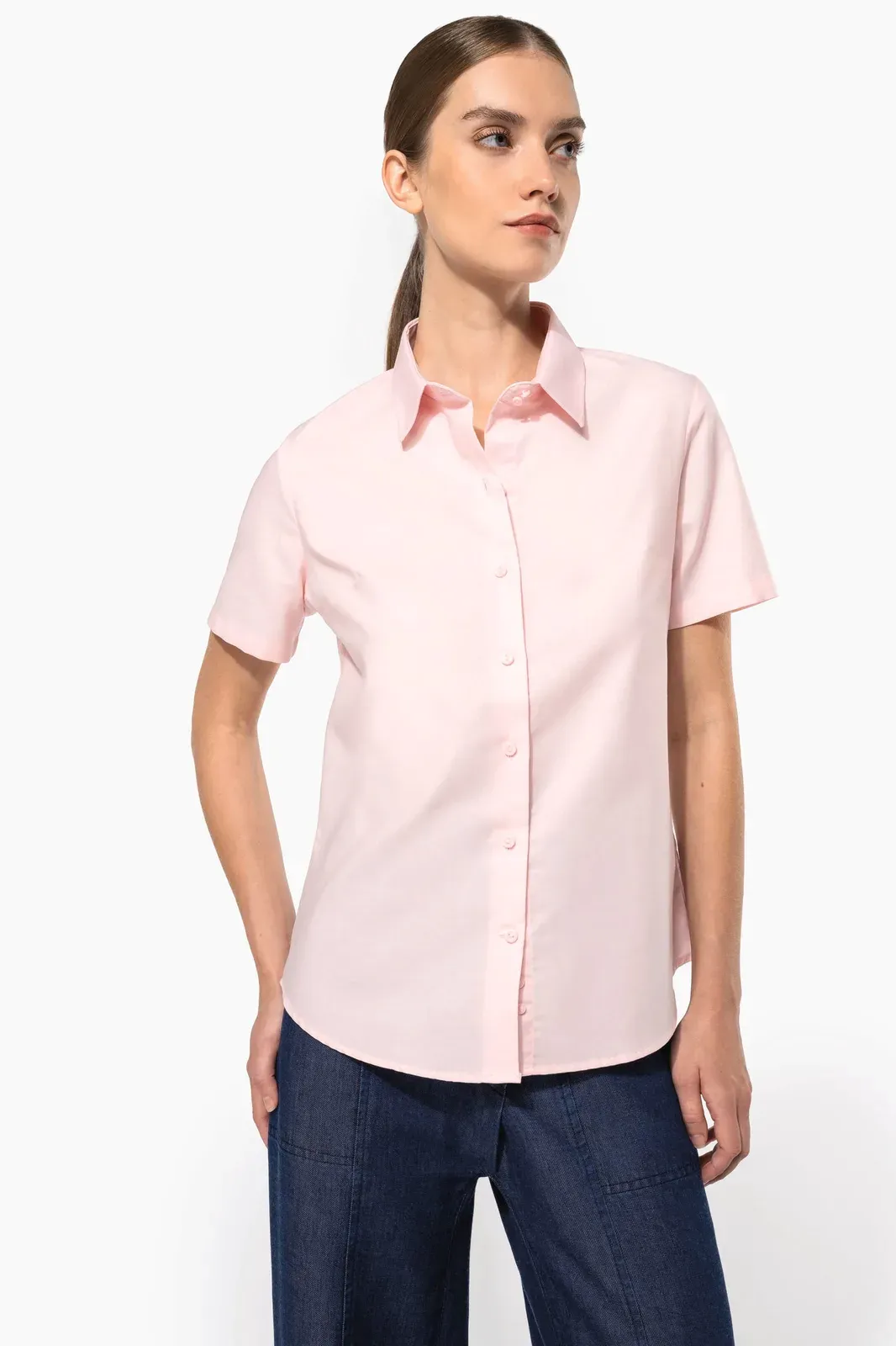 Camisa Oxford de manga corta de mujer