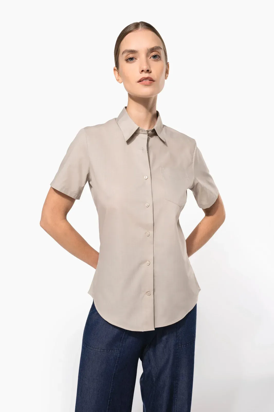 Ladies’ easy-care short sleeve polycotton poplin shirt