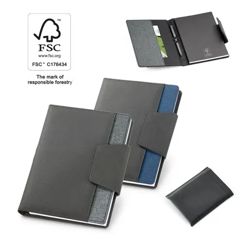 RUSSEL. Couverture en PU et tissu polyester avec bloc-notes A5 avec pages unies