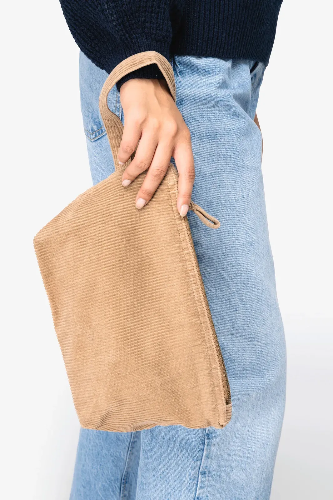 Pochette écoresponsable délavée en velours côtelé