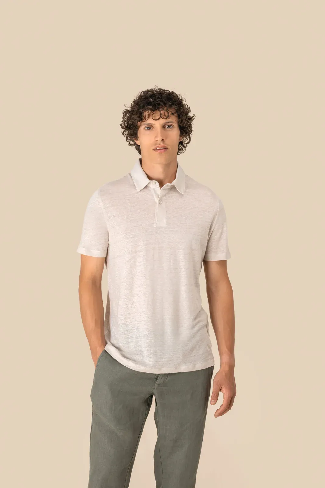 Men's knitted linen polo shirt