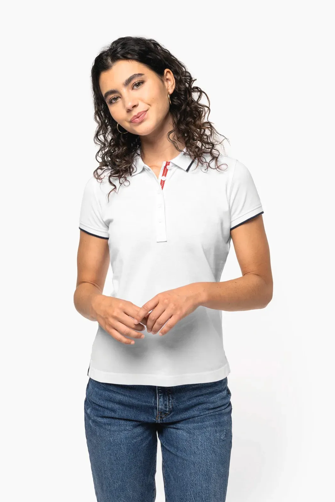 Ladies' short-sleeved piqué knit polo shirt