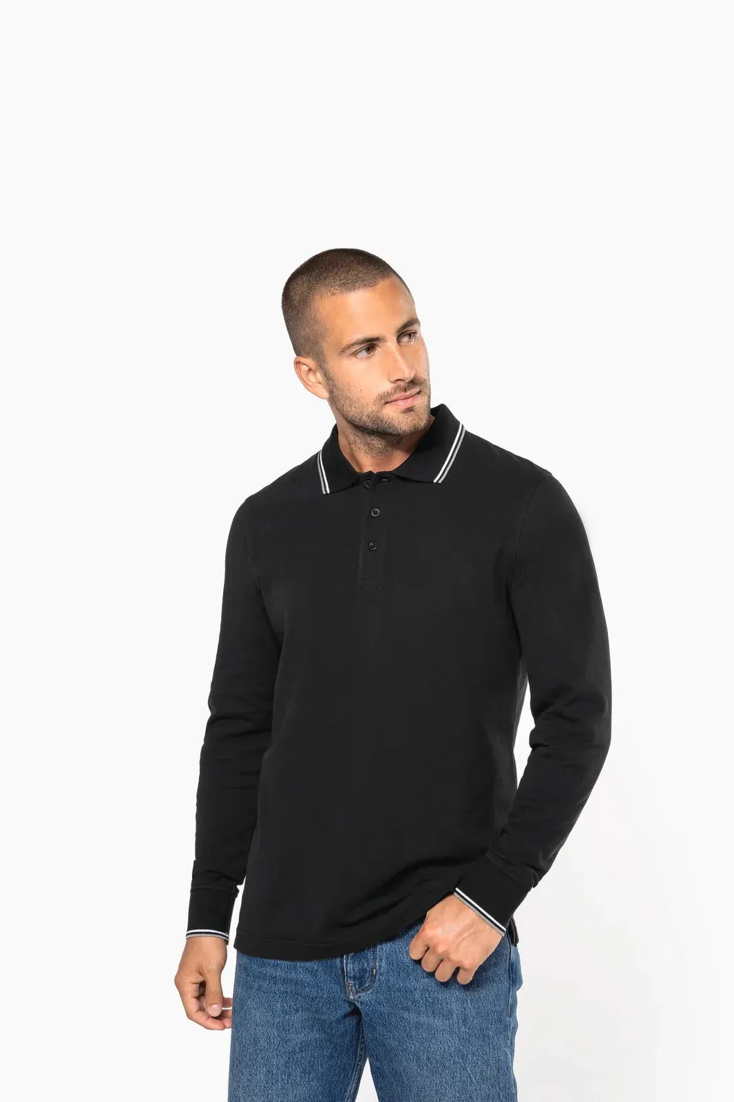 Men’s long-sleeved piqué knit polo shirt