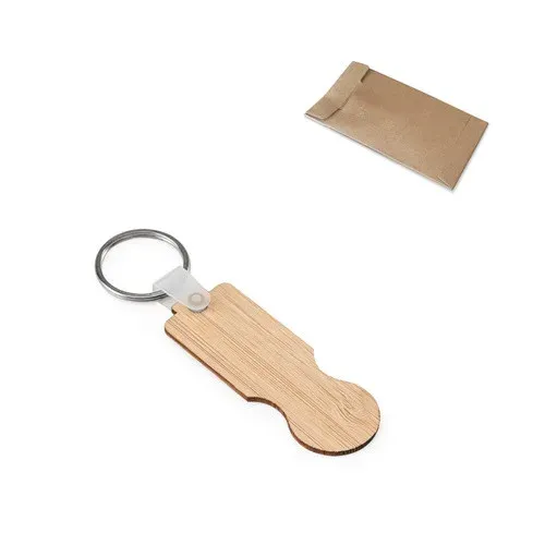 SHOPZ. Porte-clés en bambou avec extrémité en forme de pièce de monnaie