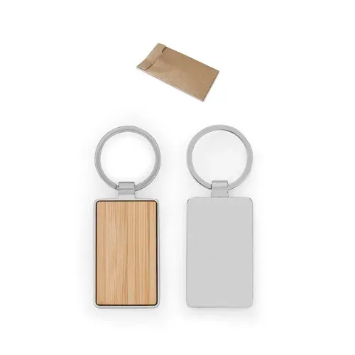GASTON RECTANGULAR. Rectangular iron keychain in zinc and bamboo