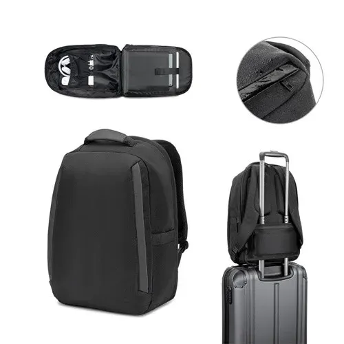 YANGON BPACK. Anti-theft backpack, in twill with water-repellent coating and high-density 600D recycled polyester, for 17'3" laptop