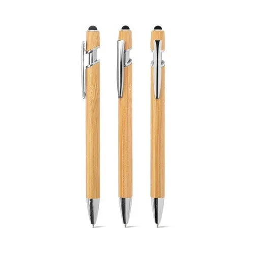 NEIL BAMBOO. Bolígrafo de bambú con detalles de aluminio cromado
