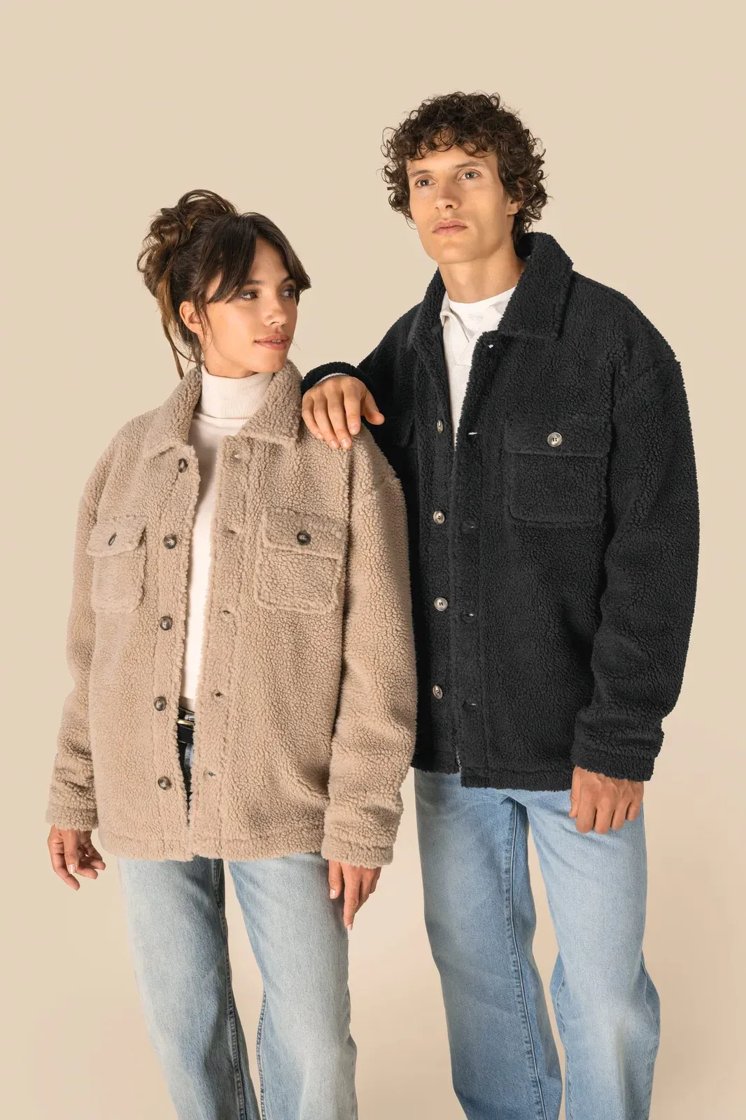 Unisex sherpa dropped shoulders overshirt