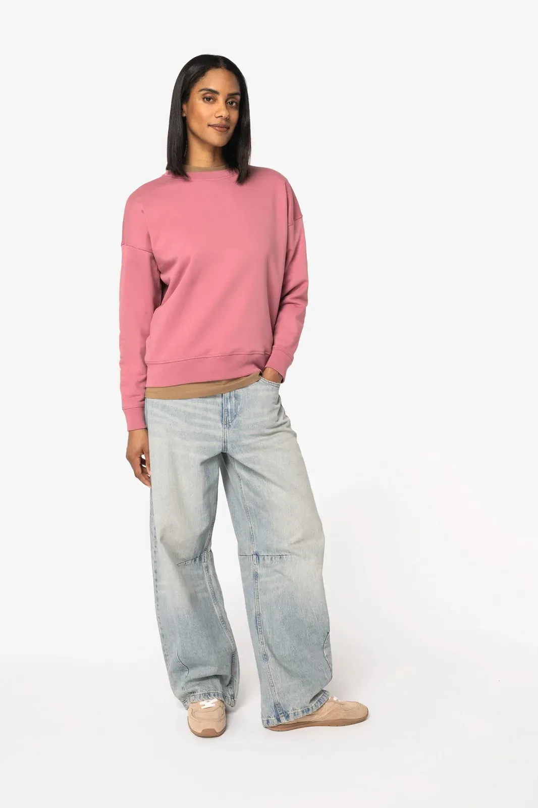 Eco-friendly ladies' dropped shoulders round neck sweatshirt