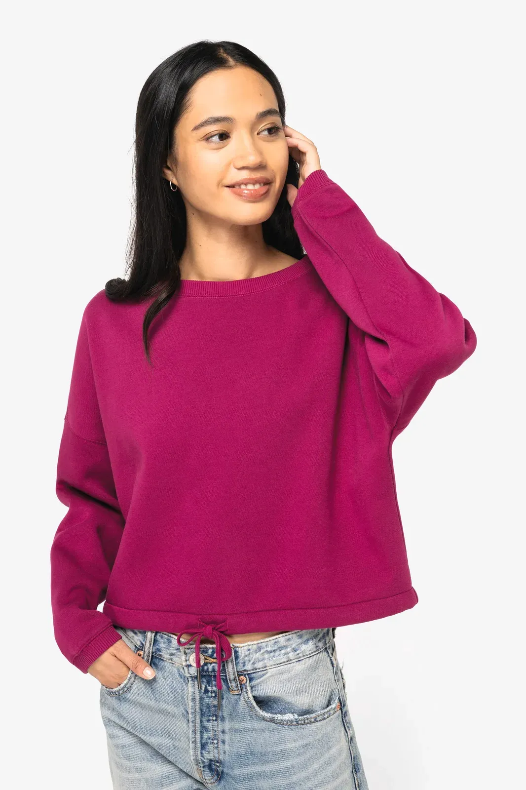Sweat-shirt écoresponsable à col rond oversize crop femme