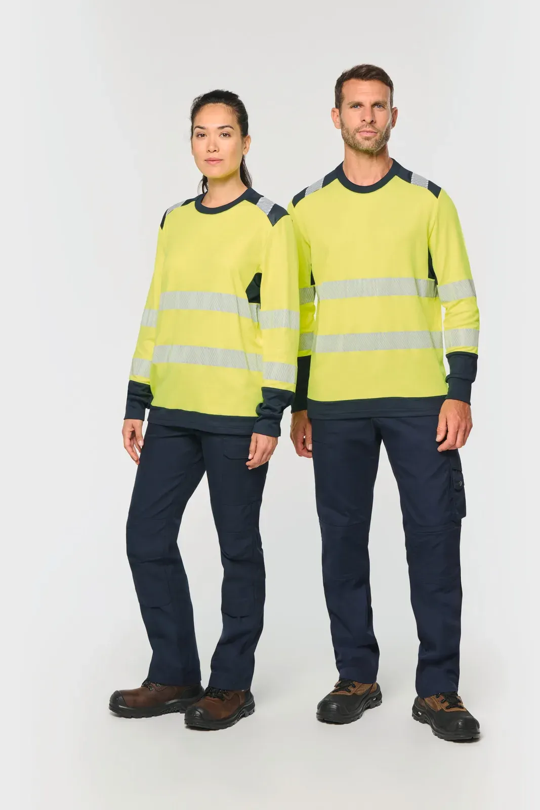 Camiseta de seguridad reciclada de cuello redondo y manga larga unisex