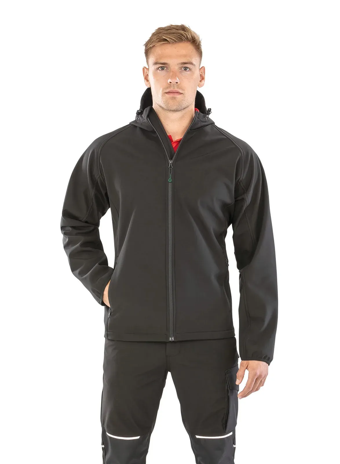 Chaqueta softshell reciclada de 3 capas con capucha de hombre