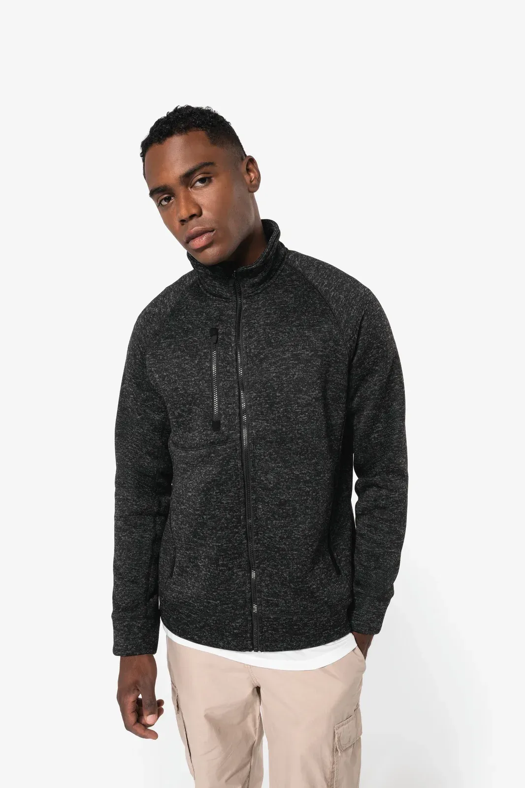 Chaqueta jaspeada con cremallera de hombre