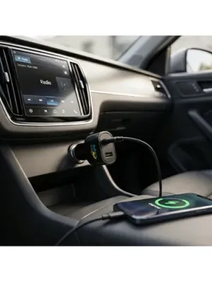 DIRAC. Cigarette lighter adapter with USB-A port 18W and USB-C 20W in recycled ABS (100% rABS)