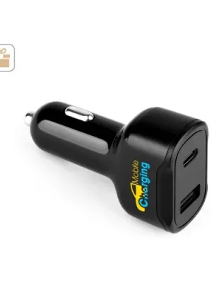 DIRAC. Cigarette lighter adapter with USB-A port 18W and USB-C 20W in recycled ABS (100% rABS)