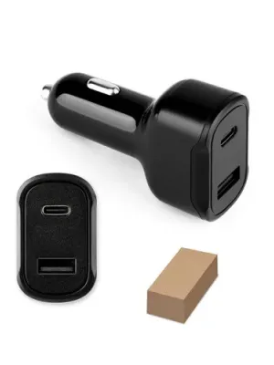 DIRAC. Cigarette lighter adapter with USB-A port 18W and USB-C 20W in recycled ABS (100% rABS)