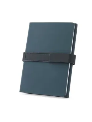 SANDERSON. Bloc-notes A5 en PU (50% recyclé) avec deux blocs : pages lignées et pages non lignées – Bleu