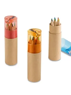 ROLS. Boîte à crayons avec 6 crayons de couleur et taille-crayon
