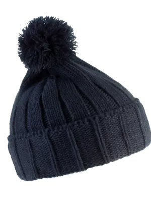 Bobble beanie with turn-up – Navy