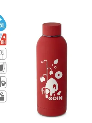 ODIN. Botella de acero inoxidable (36% reciclado) con acabado gomoso 500 mL