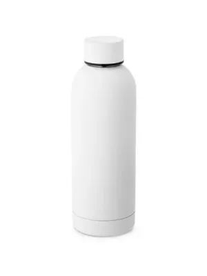 ODIN. Botella de acero inoxidable (36% reciclado) con acabado gomoso 500 mL – Blanc