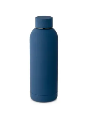 ODIN. Botella de acero inoxidable (36% reciclado) con acabado gomoso 500 mL – Bleu marine