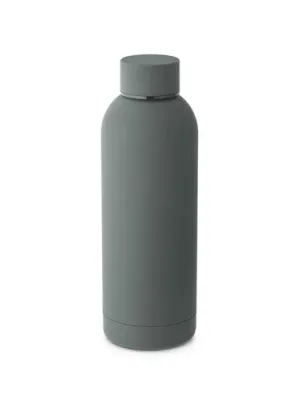 ODIN. Botella de acero inoxidable (36% reciclado) con acabado gomoso 500 mL – Gris foncé