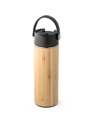 LAVER. Bouteille thermos 440mL en bambou, acier inox et PP – Noir