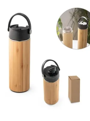 LAVER. Bouteille thermos 440mL en bambou, acier inox et PP