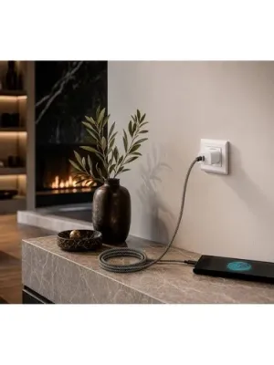NADELLA. USB-C to USB-C cable with a braided polyester cord (60 W) and a magnetic system for easy winding