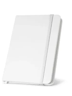 CAMPUS. Cahier A5 à couverture rigide en PU (35% recyclé) avec pages lignées 100% recyclé – Blanc