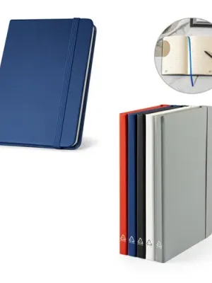 CAMPUS. Cahier A5 à couverture rigide en PU (35% recyclé) avec pages lignées 100% recyclé