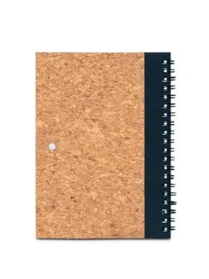 VICENTE. Bloc de notas B6 de corcho y poliéster reciclado (100% rPET) con bolígrafo
