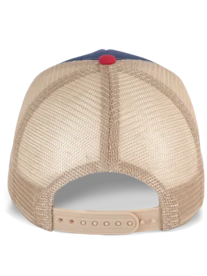 Gorra trucker de 5 paneles en algodón canvas - K-up Gold Label – Mood Indigo / Light Scarlet Red / Beige Sand
