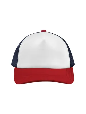 Multicolour 5-panel trucker cap – Navy / Red