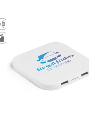CAROLINE. Superfast 15W wireless charger with HUB 2 USB-A ports in recycled ABS (60% rABS)