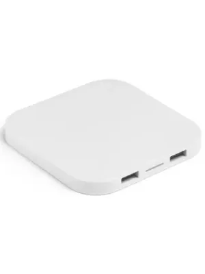 CAROLINE. Superfast 15W wireless charger with HUB 2 USB-A ports in recycled ABS (60% rABS) – Blanc