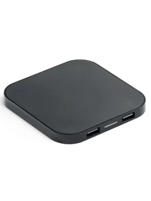 CAROLINE. Superfast 15W wireless charger with HUB 2 USB-A ports in recycled ABS (60% rABS) – Noir