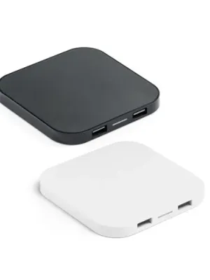 CAROLINE. Superfast 15W wireless charger with HUB 2 USB-A ports in recycled ABS (60% rABS)