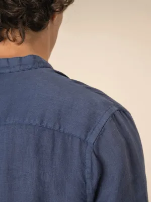 Chemise à col Mao délavée en lin homme