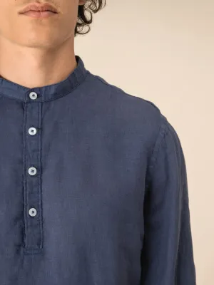 Chemise à col Mao délavée en lin homme