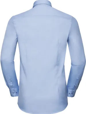 Long-sleeved Herringbone Shirt – Light Blue / Mid Blue / Bright Navy