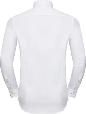 Long-sleeved Herringbone Shirt – White / Silver / Convoy Grey