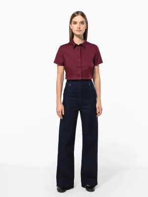 Ladies' short-sleeved cotton/elastane shirt