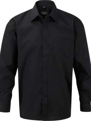 Men's Long-Sleeved Polycotton Poplin Shirt – Black