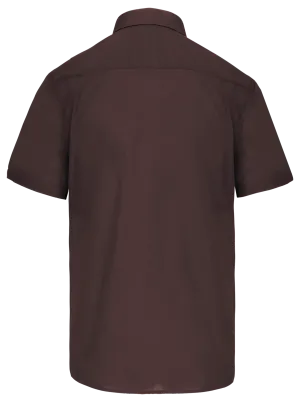 Men's short-sleeved easy-care poly-cotton poplin shirt – Brown