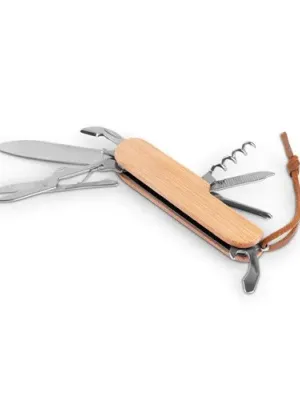 RYKER. Couteau de poche multifonctionnel en bambou et acier inoxydable avec manche en PU