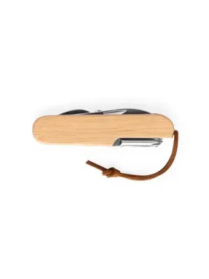 RYKER. Couteau de poche multifonctionnel en bambou et acier inoxydable avec manche en PU