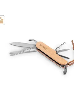 RYKER. Couteau de poche multifonctionnel en bambou et acier inoxydable avec manche en PU